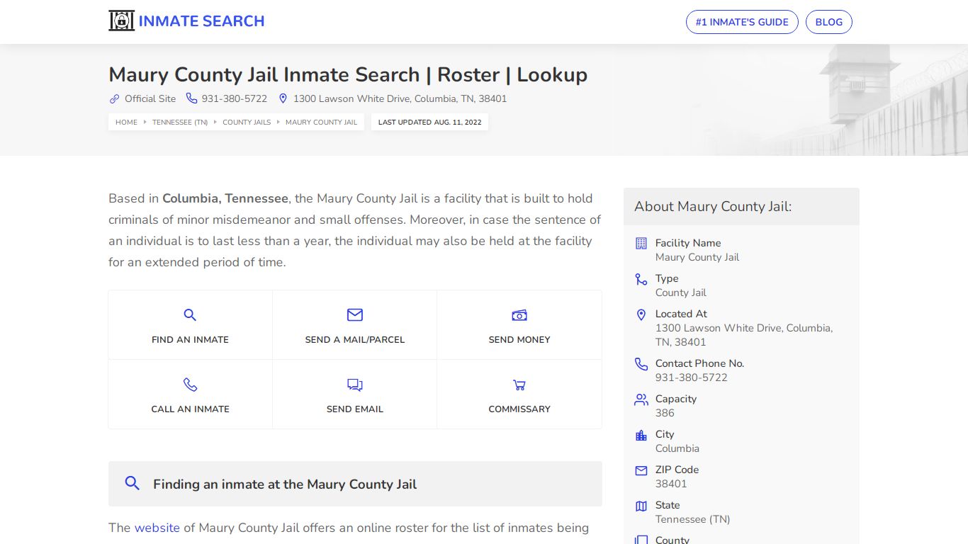 Maury County Jail Inmate Search | Roster | Lookup