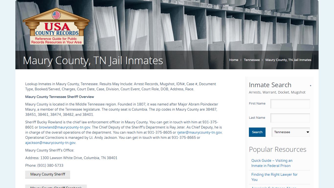 Maury County, TN Jail Inmates | Name Search