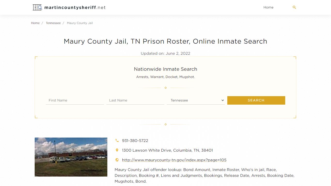 Maury County Jail, TN Prison Roster, Online Inmate Search ...